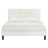Cobalt Channel Tufted Performance Velvet King Platform Bed in White