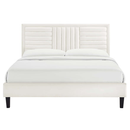 Sofia Channel Tufted Performance Velvet King Platform Bed in White