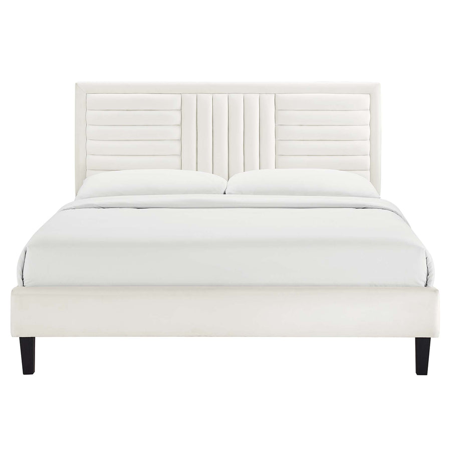 Cobalt Channel Tufted Performance Velvet King Platform Bed in White