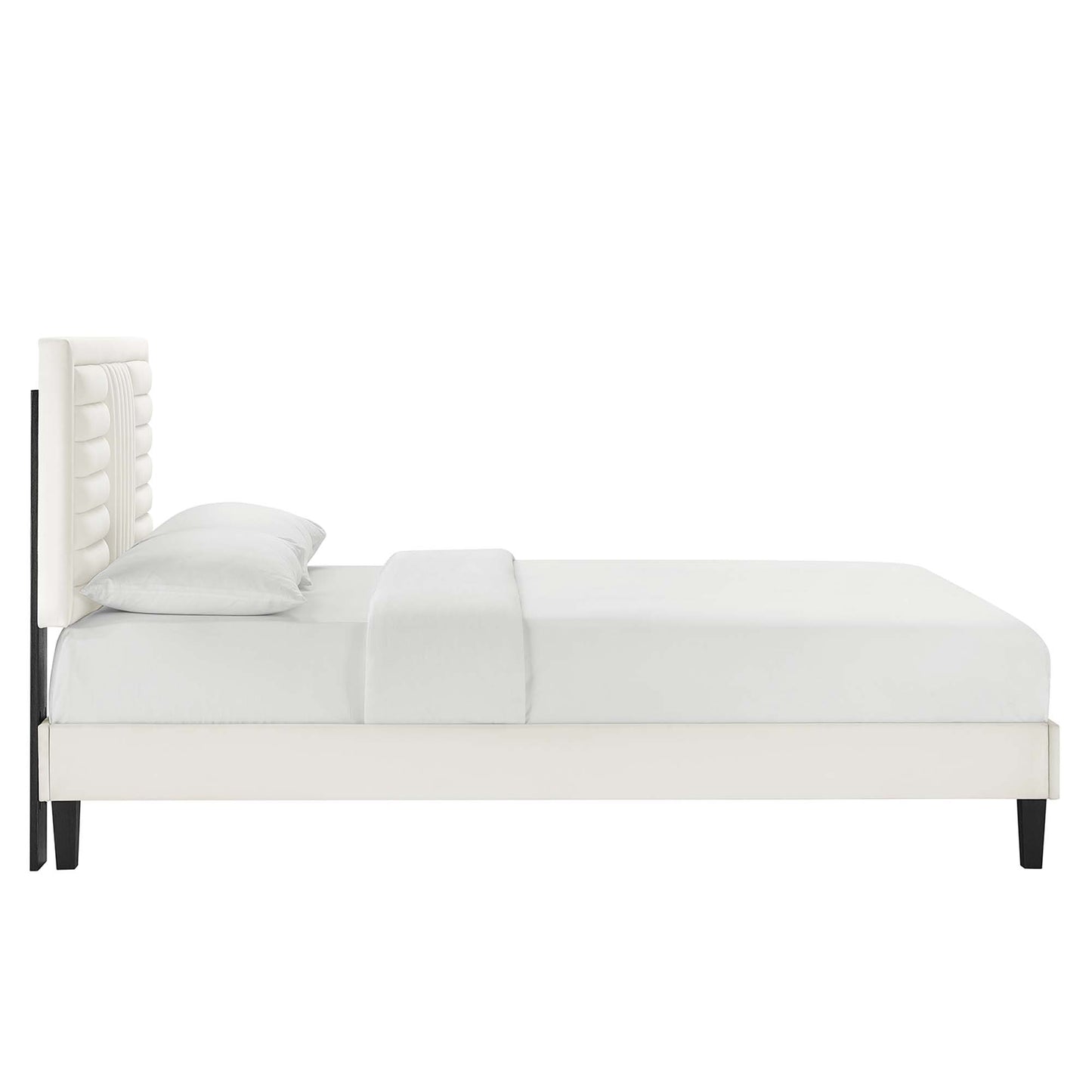 Cobalt Channel Tufted Performance Velvet King Platform Bed in White