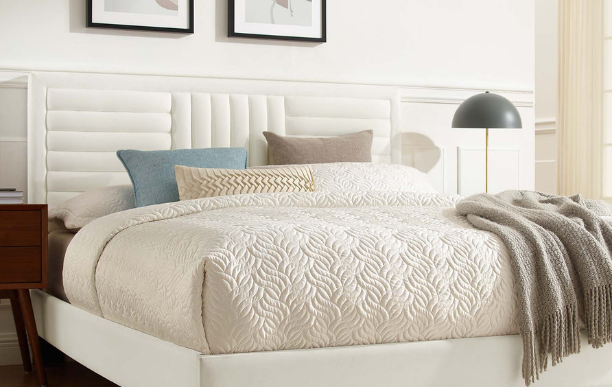 Cobalt Channel Tufted Performance Velvet King Platform Bed in White