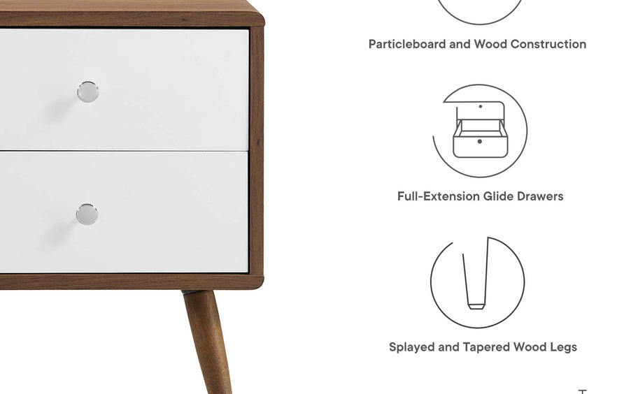 Emery 2-Drawer Nightstand in Walnut White