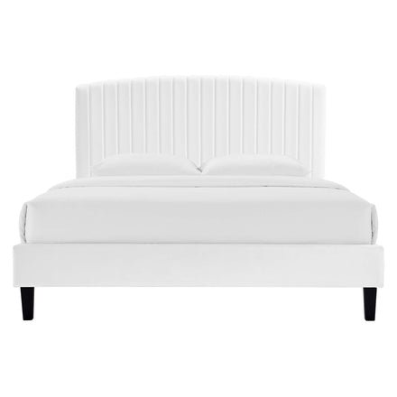 Alessi Performance Velvet Full Platform Bed in White