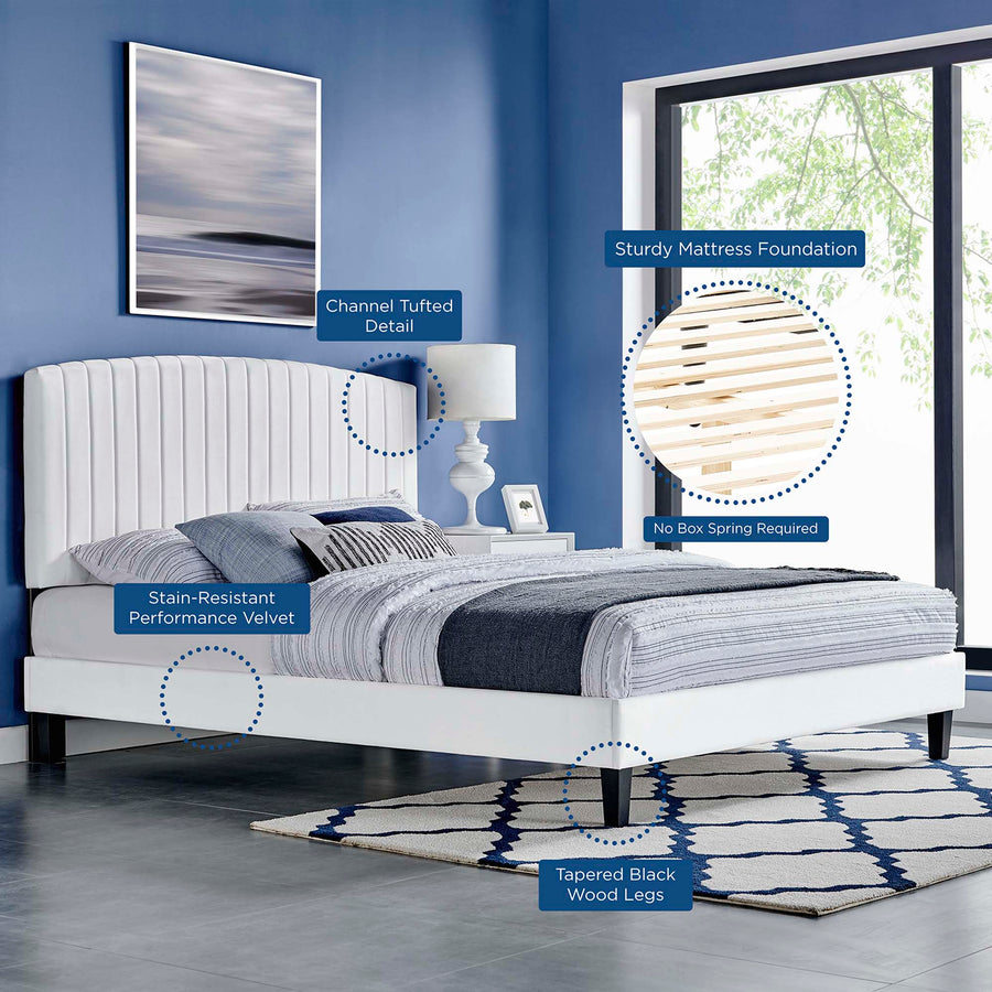 Villa Performance Velvet Full Platform Bed in White