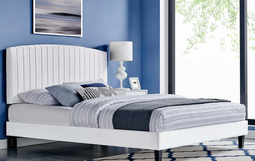 Villa Performance Velvet Full Platform Bed in White