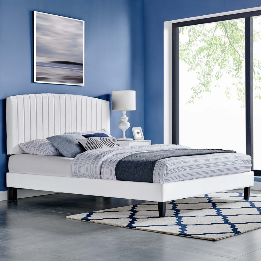 Villa Performance Velvet Full Platform Bed in White