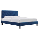 Tartan Performance Velvet Full Platform Bed in Navy