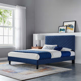 Tartan Performance Velvet Full Platform Bed in Navy