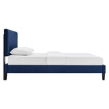 Tartan Performance Velvet Full Platform Bed in Navy