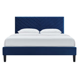 Tartan Performance Velvet Full Platform Bed in Navy