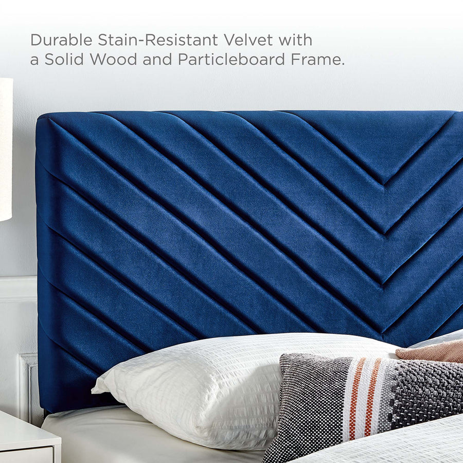 Tartan Performance Velvet Full Platform Bed in Navy
