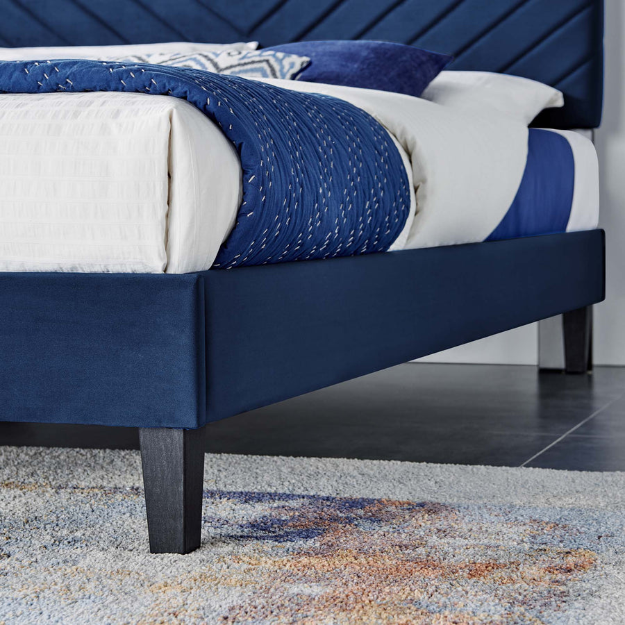 Tartan Performance Velvet Full Platform Bed in Navy