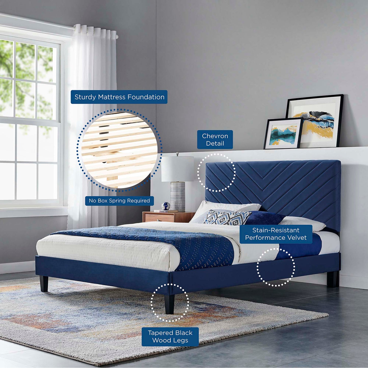 Roxanne Performance Velvet Full Platform Bed by Furniture For America
