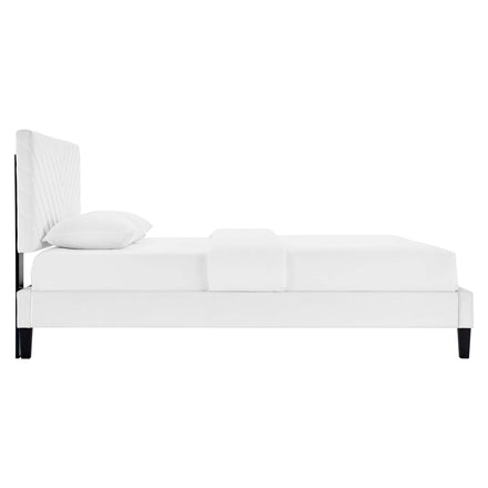 Roxanne Performance Velvet Full Platform Bed in White