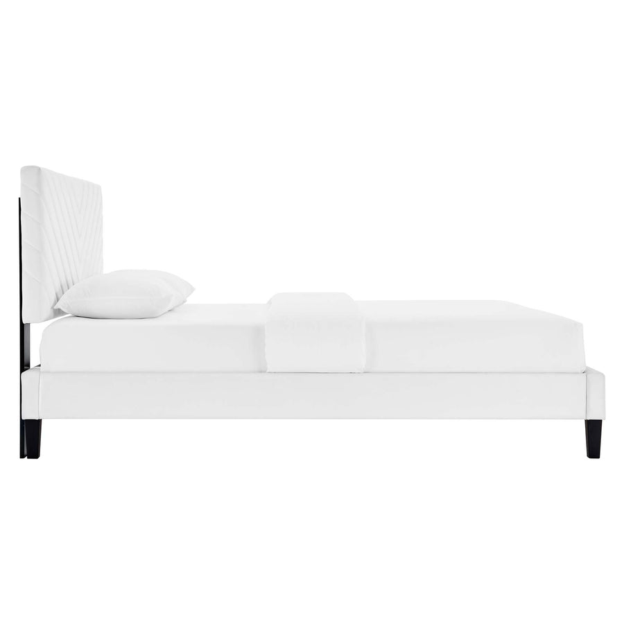 Tartan Performance Velvet Full Platform Bed in White