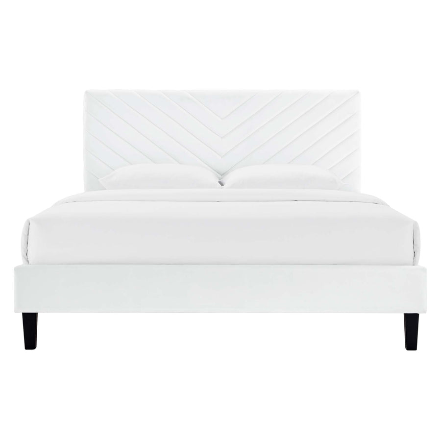 Tartan Performance Velvet Full Platform Bed in White
