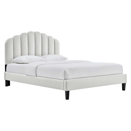 Daisy Performance Velvet Full Platform Bed in Light Gray