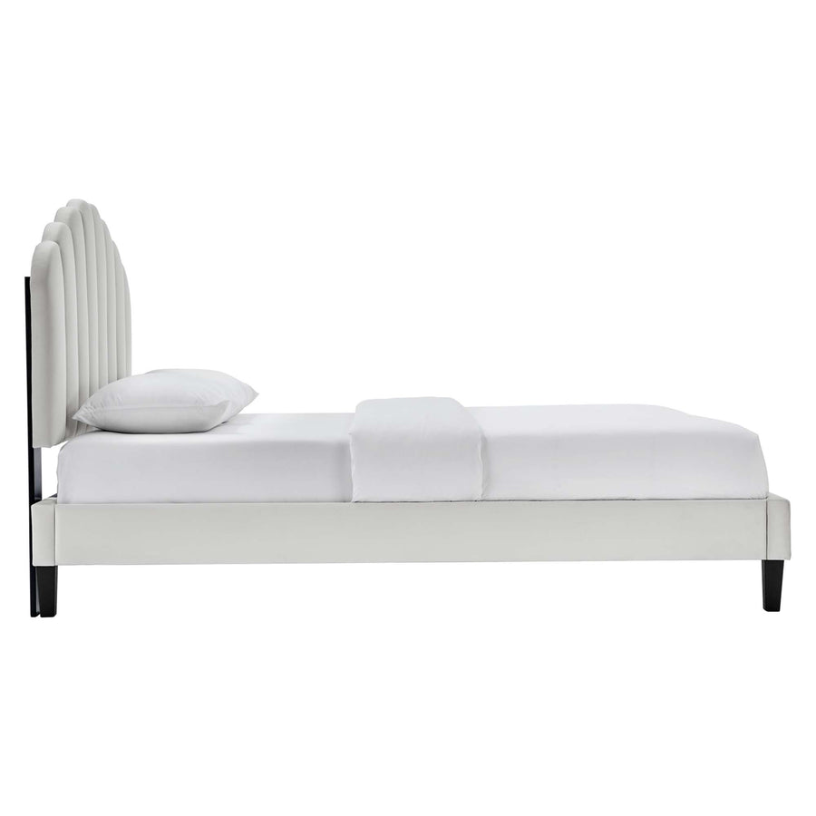 Dome Performance Velvet Full Platform Bed in Light Gray