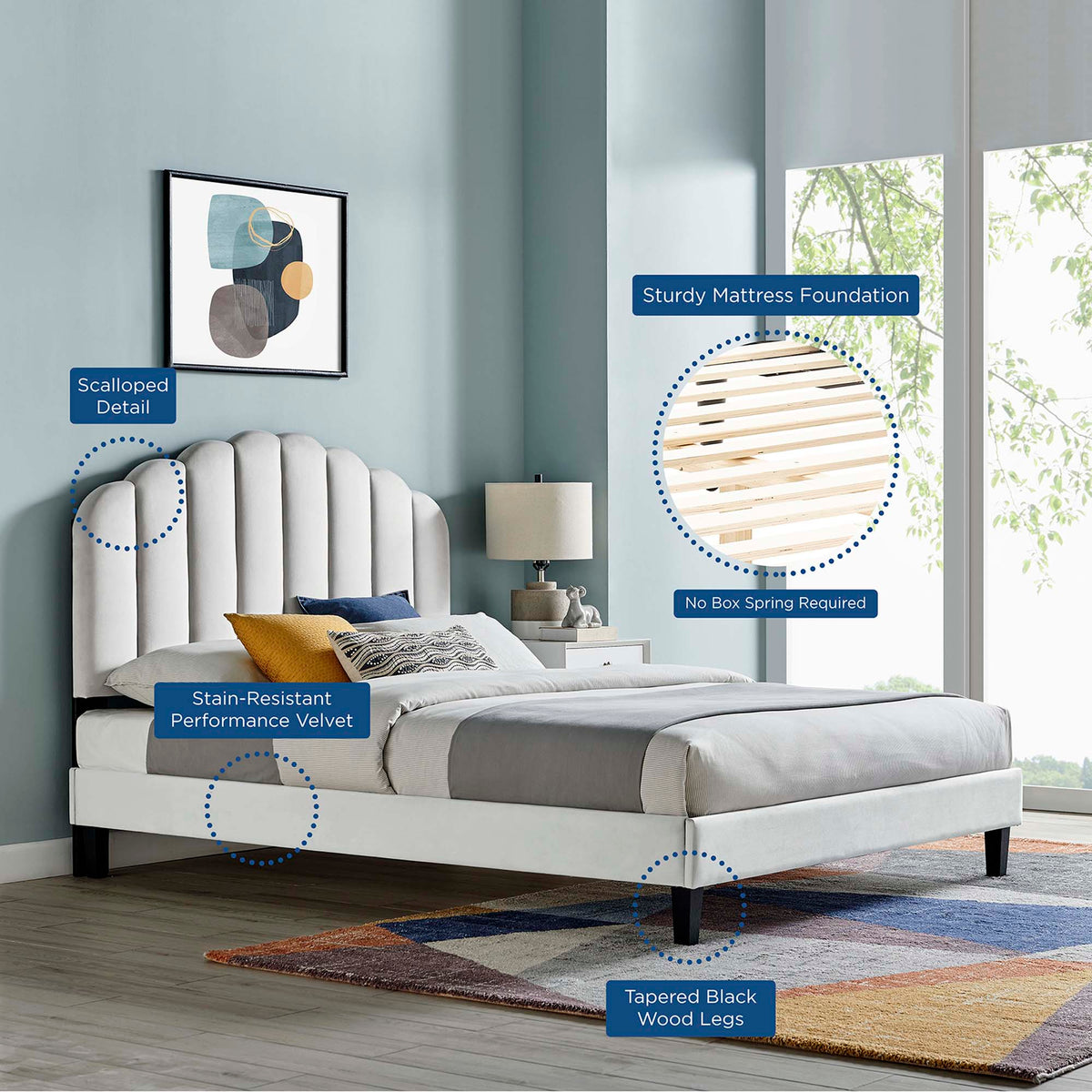 Daisy Performance Velvet Full Platform Bed in Light Gray