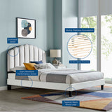 Dome Performance Velvet Full Platform Bed in Light Gray