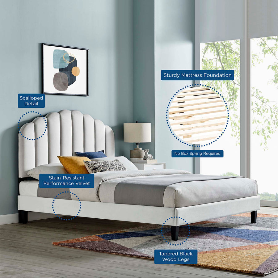 Dome Performance Velvet Full Platform Bed in Light Gray