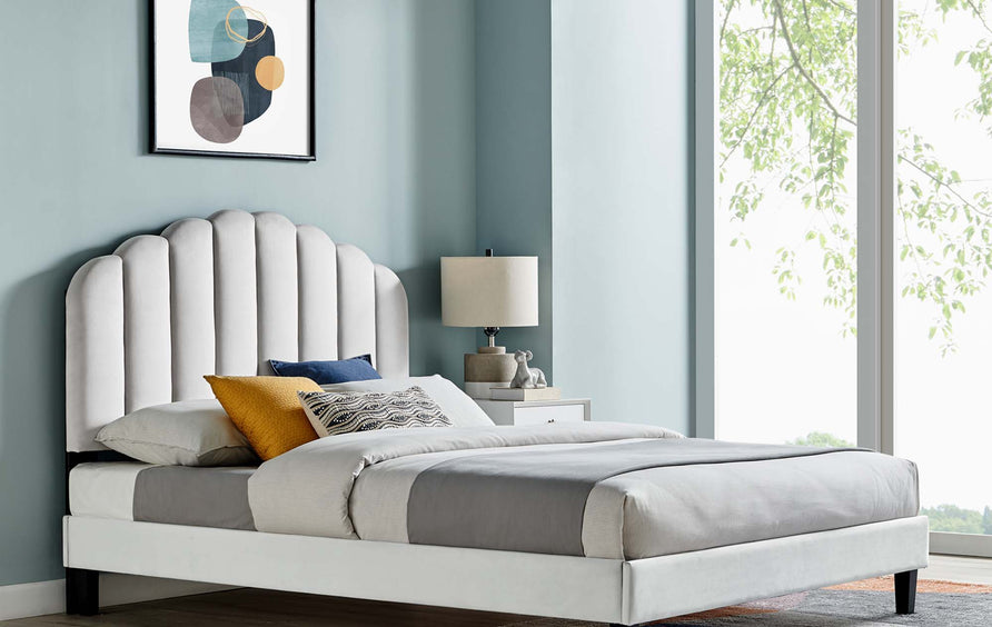 Dome Performance Velvet Full Platform Bed in Light Gray