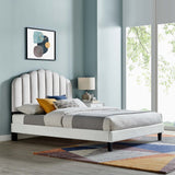 Dome Performance Velvet Full Platform Bed in Light Gray
