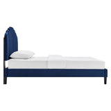 Dome Performance Velvet Full Platform Bed in Navy