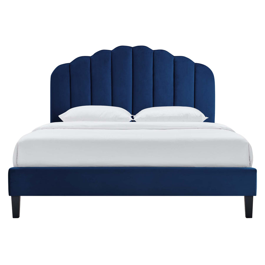 Dome Performance Velvet Full Platform Bed in Navy