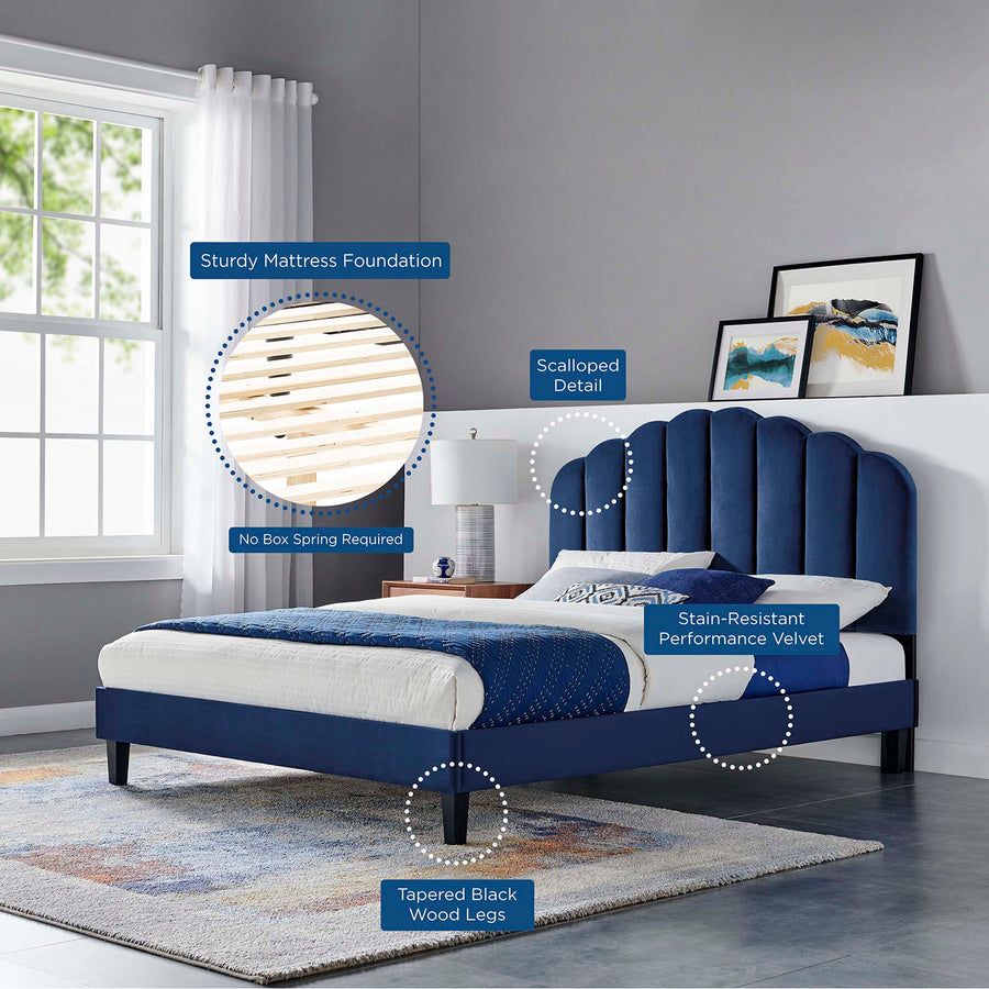 Dome Performance Velvet Full Platform Bed in Navy