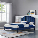 Dome Performance Velvet Full Platform Bed in Navy