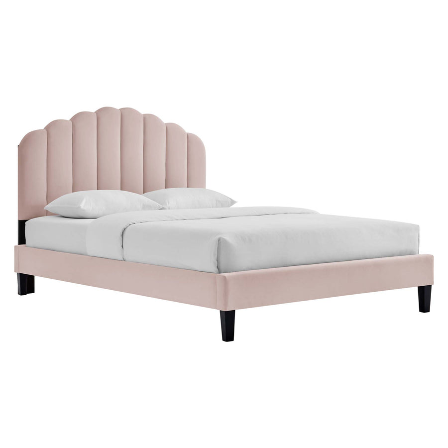 Dome Performance Velvet Full Platform Bed in Pink