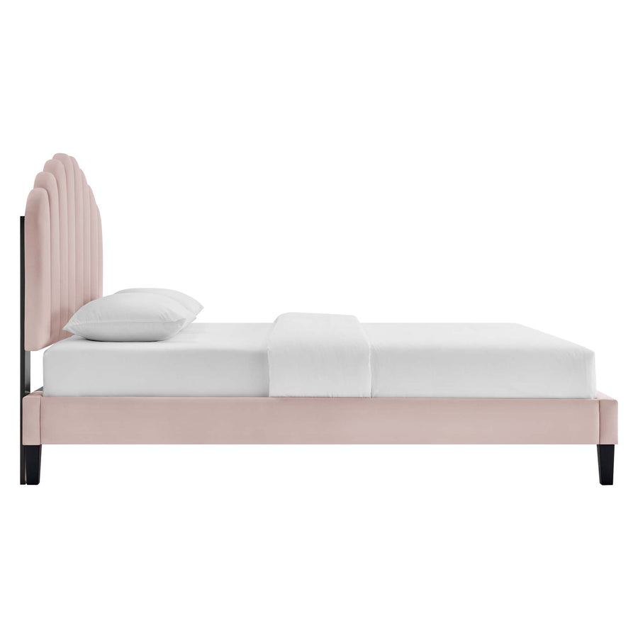 Dome Performance Velvet Full Platform Bed in Pink