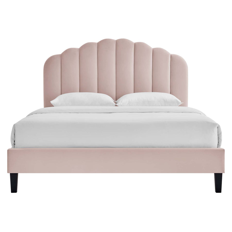 Dome Performance Velvet Full Platform Bed in Pink