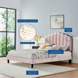 Dome Performance Velvet Full Platform Bed in Pink