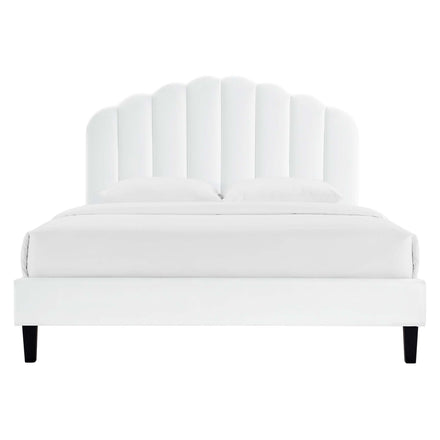 Daisy Performance Velvet Full Platform Bed in White