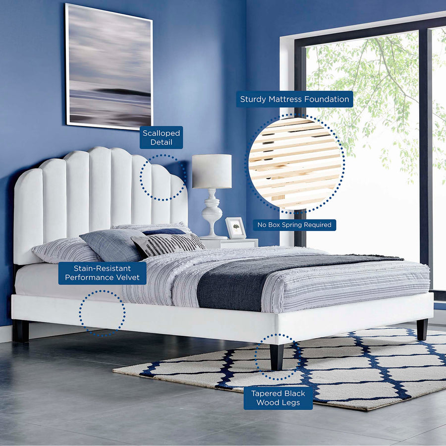 Dome Performance Velvet Full Platform Bed in White