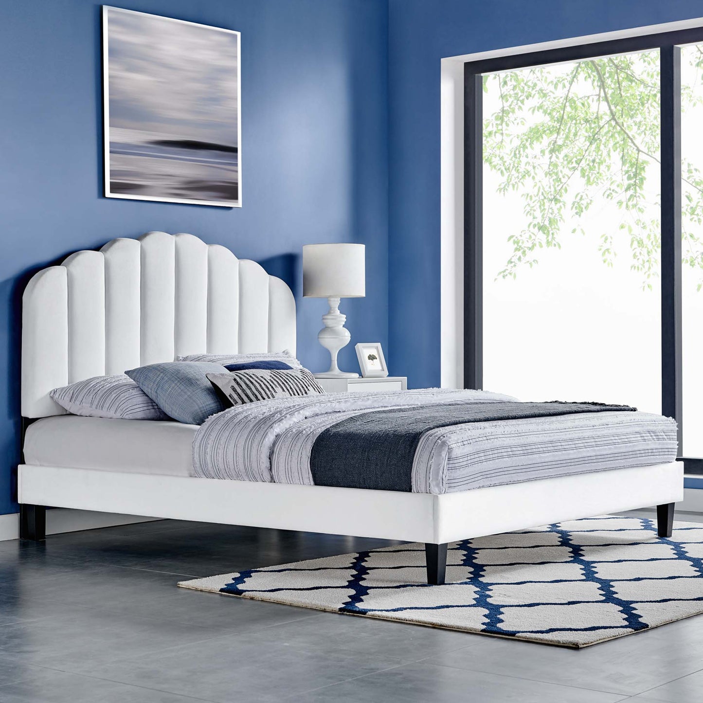 Daisy Performance Velvet Full Platform Bed by Furniture For America