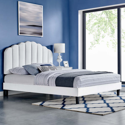 Daisy Performance Velvet Full Platform Bed in White