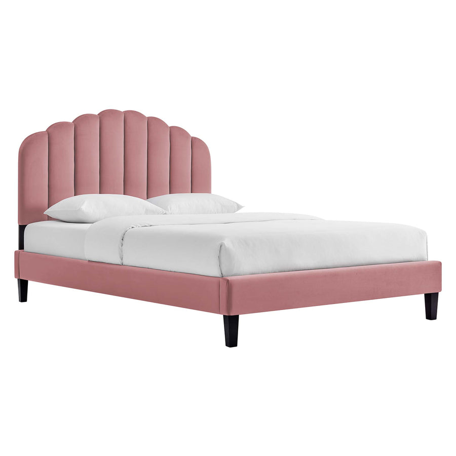 Dome Performance Velvet Twin Platform Bed in Dusty Rose