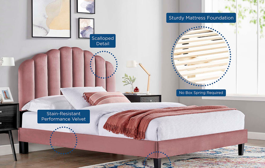 Dome Performance Velvet Twin Platform Bed in Dusty Rose