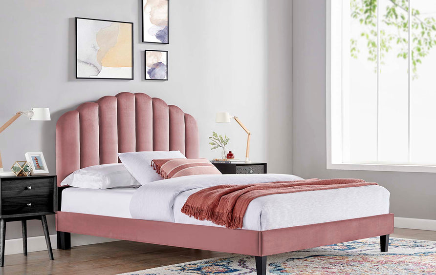 Dome Performance Velvet Twin Platform Bed in Dusty Rose