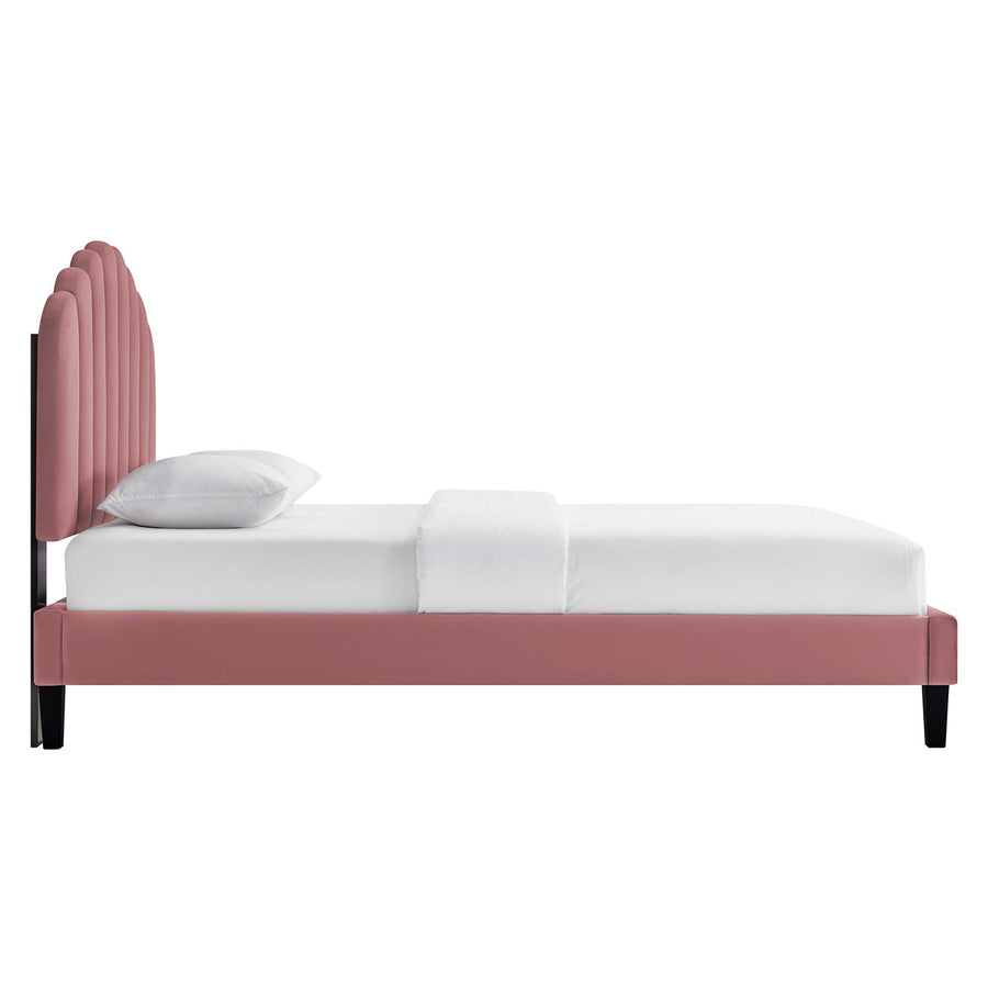 Dome Performance Velvet Twin Platform Bed in Dusty Rose