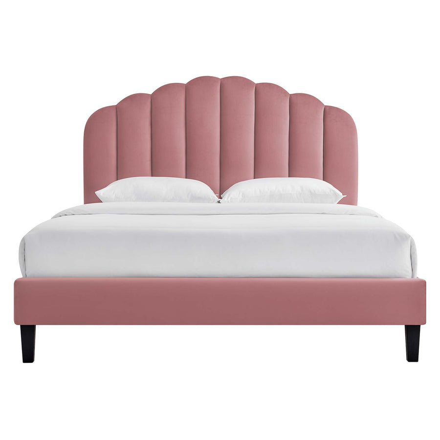 Dome Performance Velvet Twin Platform Bed in Dusty Rose