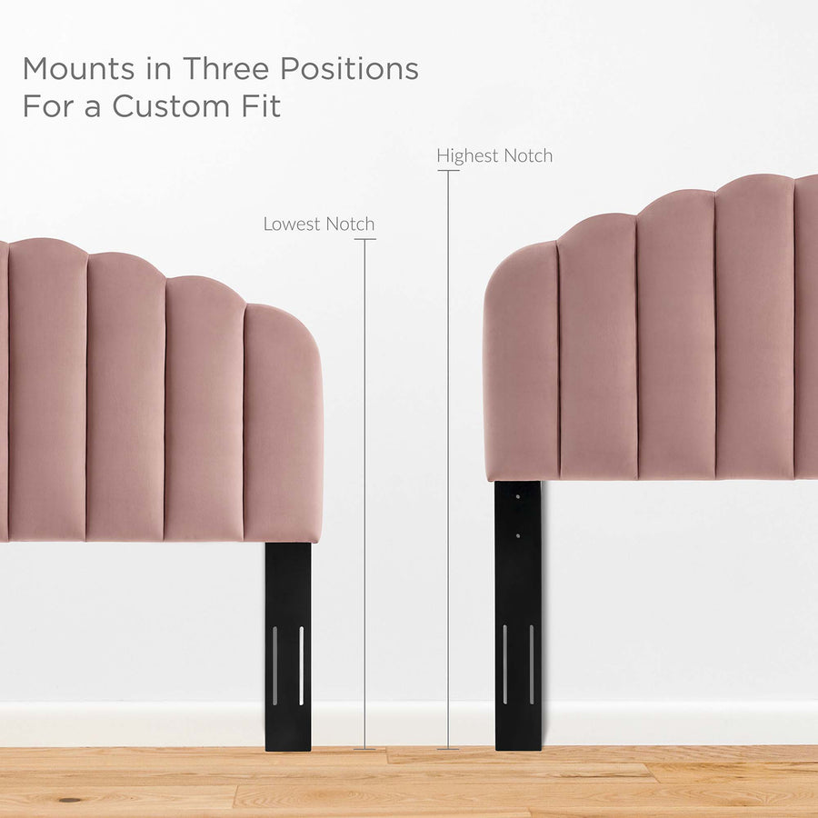 Dome Performance Velvet Twin Platform Bed in Dusty Rose