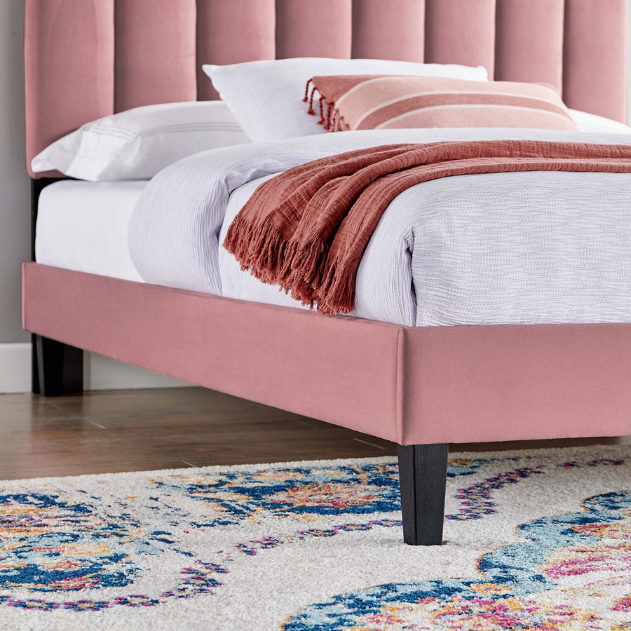Dome Performance Velvet Twin Platform Bed in Dusty Rose