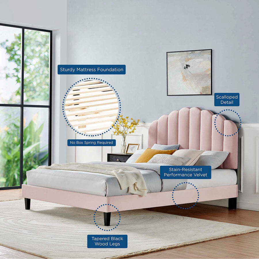 Dome Performance Velvet Twin Platform Bed in Pink