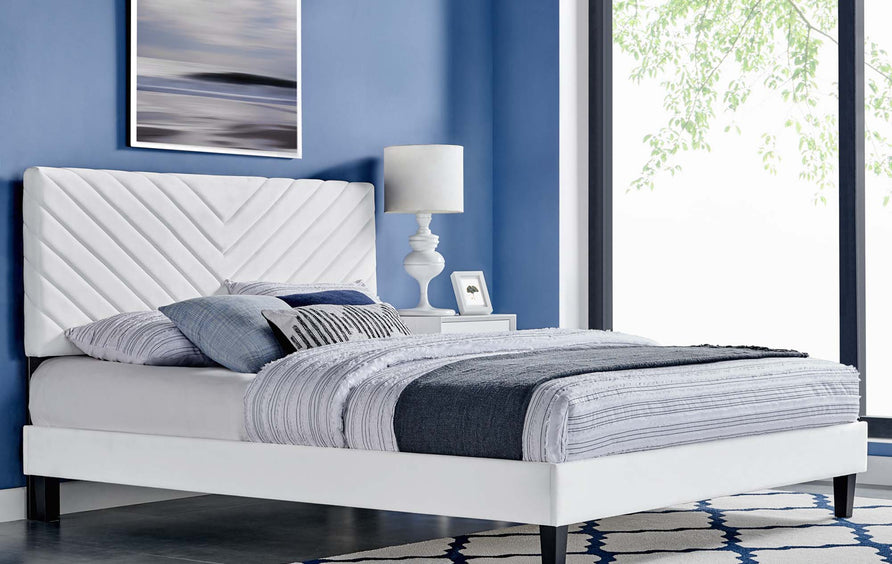 Tartan Performance Velvet King Platform Bed in White