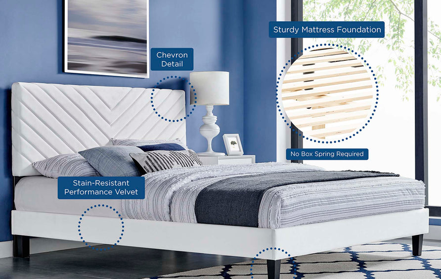 Tartan Performance Velvet King Platform Bed in White