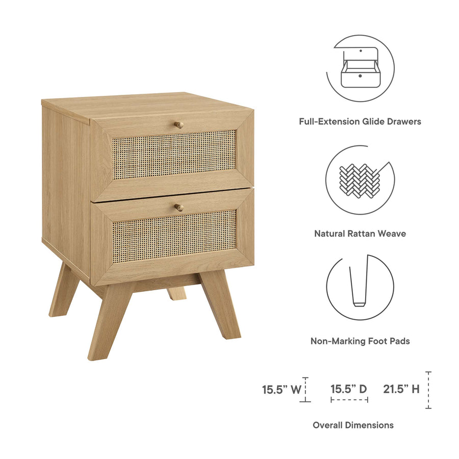 Wren 2-Drawer Nightstand in Oak